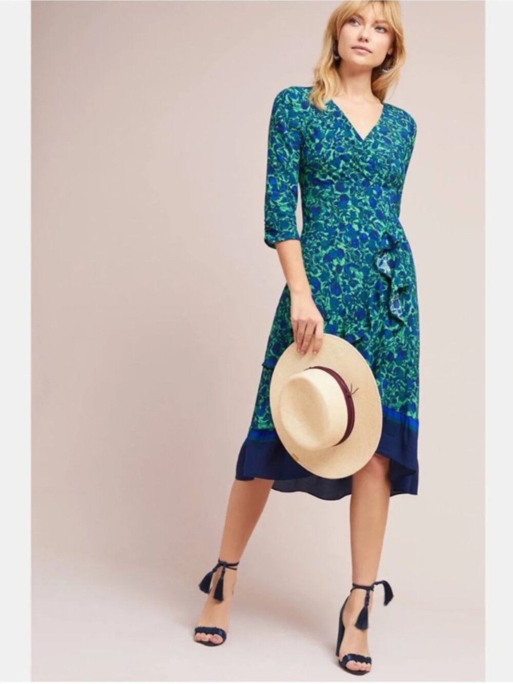 Maeve for Anthropologie Prunella Floral Ruched Wrap Dress